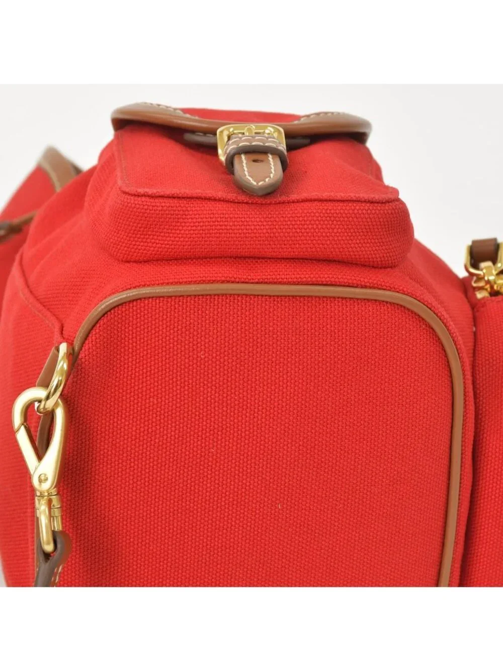 Miu Miu Canvas Leather Backpack Red Brown Gold